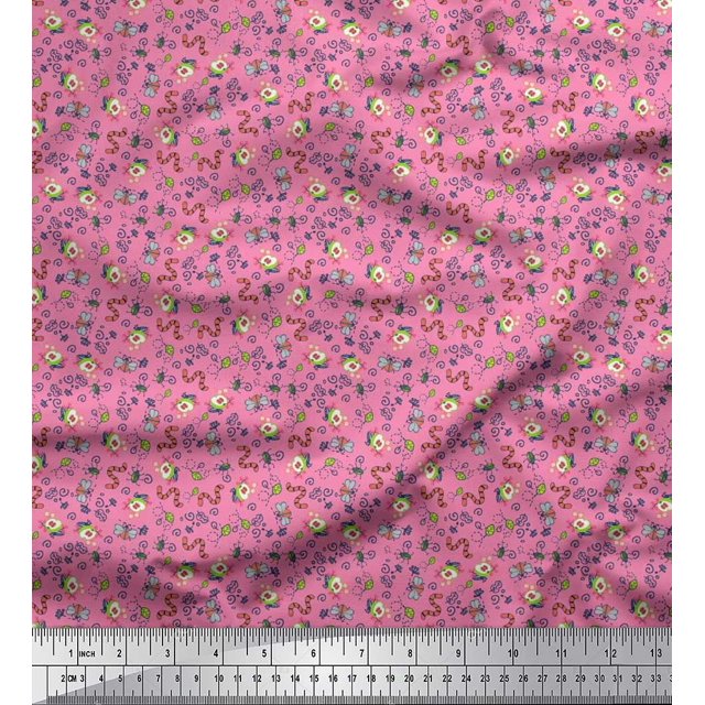 Soimoi Cotton Duck Fabric Earthworm,Fruit & Insect Print Fabric by The Yard 42 Inch Wide