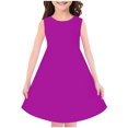 thumbnail image 1 of vdgthytj Robes Midi d'Été pour Filles Col Rond Couleur Unie Robe Soleil Sans Manches Ligne A Fluide Longueur Genou, 1 of 3