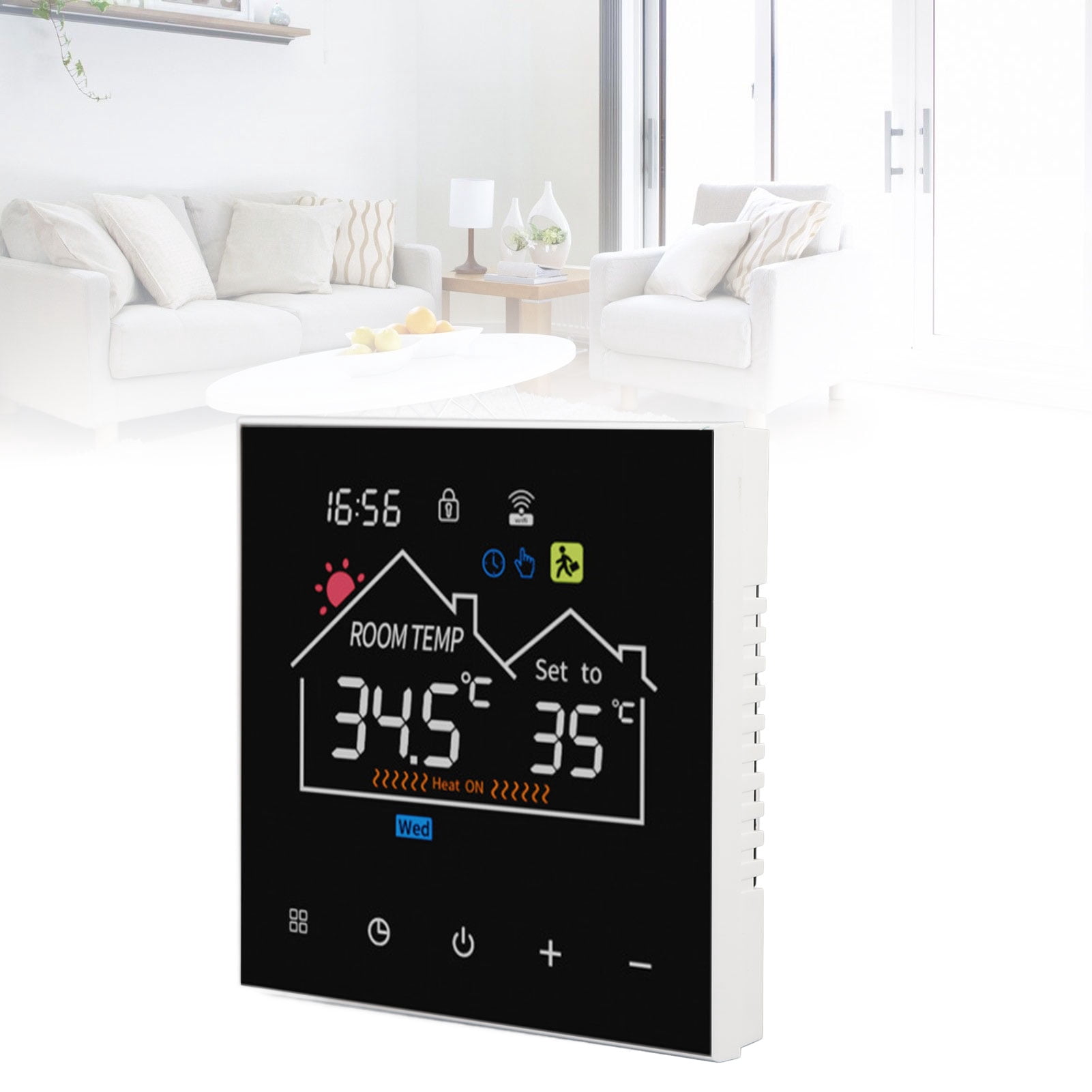 Digital Thermostat, Power Failure Memory IP20 Protection Programmable Thermostat LCD Display PC Flame Retardant Shell  for Hydronic Heating Boiler WiFi Version Voice Control for
