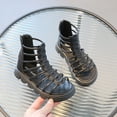 thumbnail image 4 of Girls Strap Sandals Gladiator Sandal Back Zipper Open Toe High Top Platform Solid Color Soft Sole Non Slip Comfortable Breathable Lightweight Summer Leather Flats for 3-11 Years Black, 4 of 5
