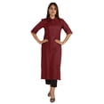 thumbnail image 1 of Moomaya Solid Rayon Kurta For Women bell Sleeve Drawstring Neck Long Ethnic Kurti, 1 of 7