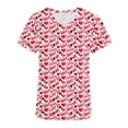 thumbnail image 1 of TIMIFIS Hauts de Sarrau pour Femmes Imprimés Sarrau Saint-Valentin Uniforme de Travail Manches Courtes Col en V Blouse T-shirt de Travail avec Poches - Imprimé Rouge, 1 of 3