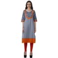 thumbnail image 2 of Moomaya Robes Indiennes pour Femmes Décontractées d'Été Imprimées Manches 3/4 Longue Kurta, 2 of 6