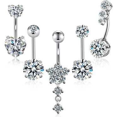 LoonWear Belly Button Ring Surgical Steel Belly Rings Belly Button Piercing 14G Clicker Belly Button Ring Heart Belly Ring Navel Piercing Jewelry