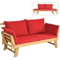 thumbnail image 1 of Topbuy Outdoor Folding Daybed Patio Acacia Wood Convertible Couch Sofa Bed Red, 1 of 7