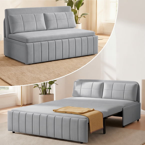 Puremind Canapé-Lit Grand Size à Tiroir, Sofa Convertible avec Tiroir, Causeuse Convertible avec Coussins pour Salon/appartement, Gris Pâle