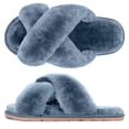 thumbnail image 1 of Women's Fuzzy Slippers Cross Band Memory Foam House Slippers Open Toe, 1 of 6