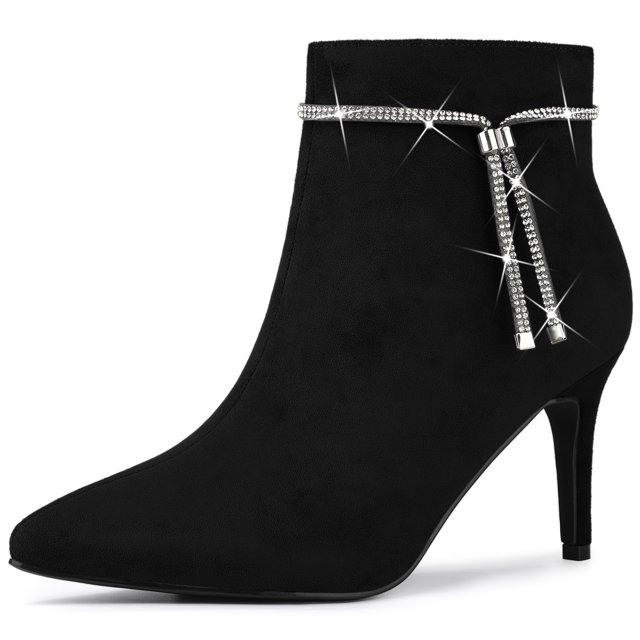 Unique Bargains Women's Rhinestone Pointed Toe Stiletto Heel Ankle Boot