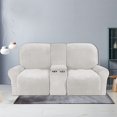 thumbnail image 3 of CHOK 2024 Housse de Causeuse Inclinable avec Console Centrale Housse Extensible en Velours pour Fauteuil Inclinable 2 Places avec Porte-Gobelet, 3 of 10