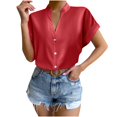 thumbnail image 1 of Women Solid Color Tops Button V Neck T-Shirts Blouse, 1 of 12