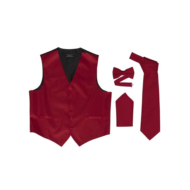Omega Gilet à Boutons Formel Ensemble de Robe 4 Pcs - Rouge/noir - 2X-grand
