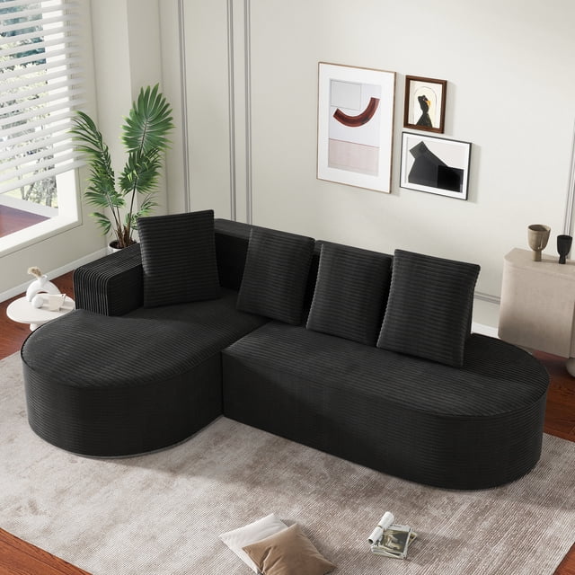 Fully Compressed Frameless Sofa, Modular Combination Sofa (L-shaped Recliner), Modern Cloud-style Combination Sofa (deep Seat), Corduroy Fabric Compressed Sofa (no Assembly Required)
