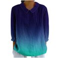 thumbnail image 2 of RXIRUCGD Haut Décontracté Rétro pour Femme à Imprimé, Manches 3/4, Haut/chemise à Manches en V, Bleu, Taille : S, 2 of 5