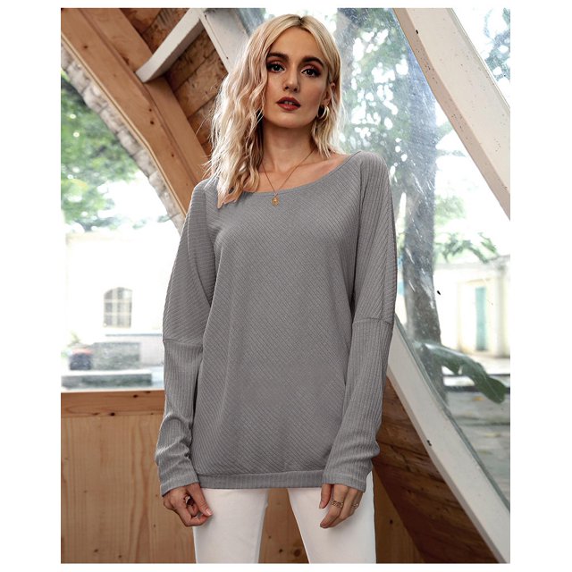 Chandail en Tricot à Épaules Dénudées à Manches Longues pour Femme, Coupe Ample, Uni