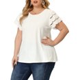 thumbnail image 1 of Agnes Orinda Women's Plus Size Easter Tops Lace Panel Hollow Short Sleeves Summer Solid Blouses 3X White, 1 of 6