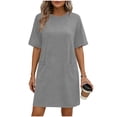 thumbnail image 1 of ShomPort Robe T-Shirt d'Été pour Femme Décontractée à Manches Courtes, Col Rond, Basique, Ample, Mini, avec Poches, 1 of 6