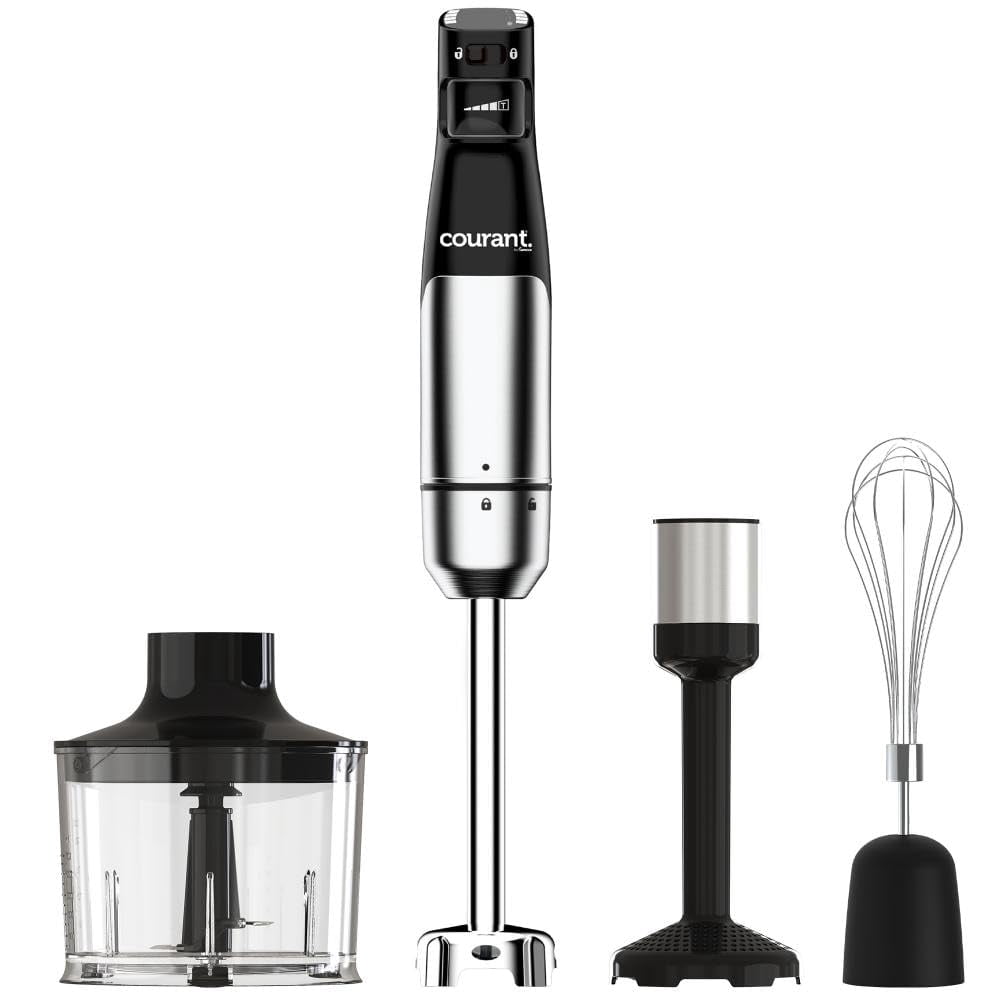 Courant Immersion Handheld Blender,4 in 1 400W Stick Blender, Variable Speed Stainless Steel Blades, Blending shaft Whisk,Chopper,Masher, Beaker Stai