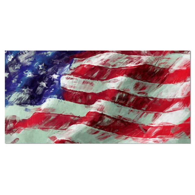 Designart USA Flag Abstract Art Canvas Wall Art featuring a gallery-wrapped canvas print of the American flag in abstract red and white stripes with a blue star field, printed on premium cotton canvas with fade-resistant ink, stretched over a wood sub frame, arriving ready to hang and ideal for enhancing home décor.