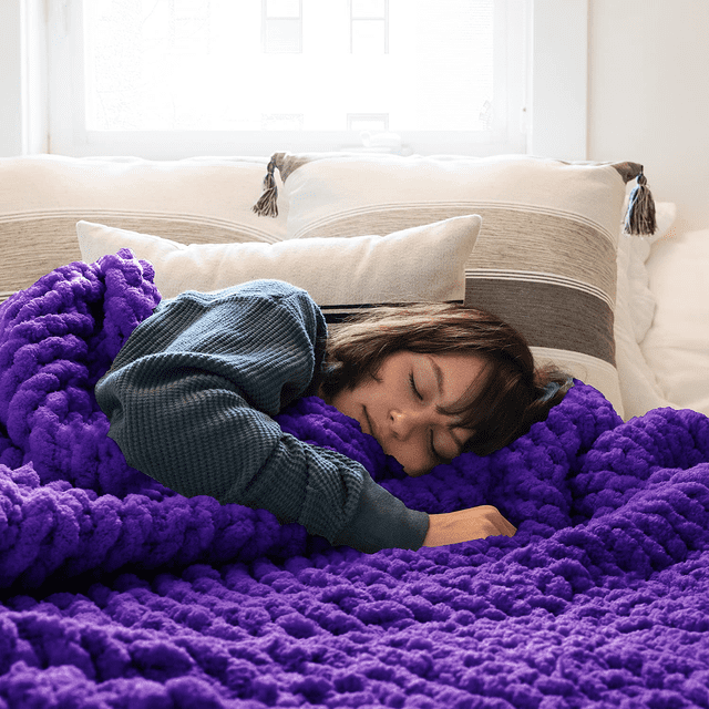 Comtest Couverture Jetée en Tricot Épais en Chenille, Violet Foncé, 60"x80 Pouces (Format Double)