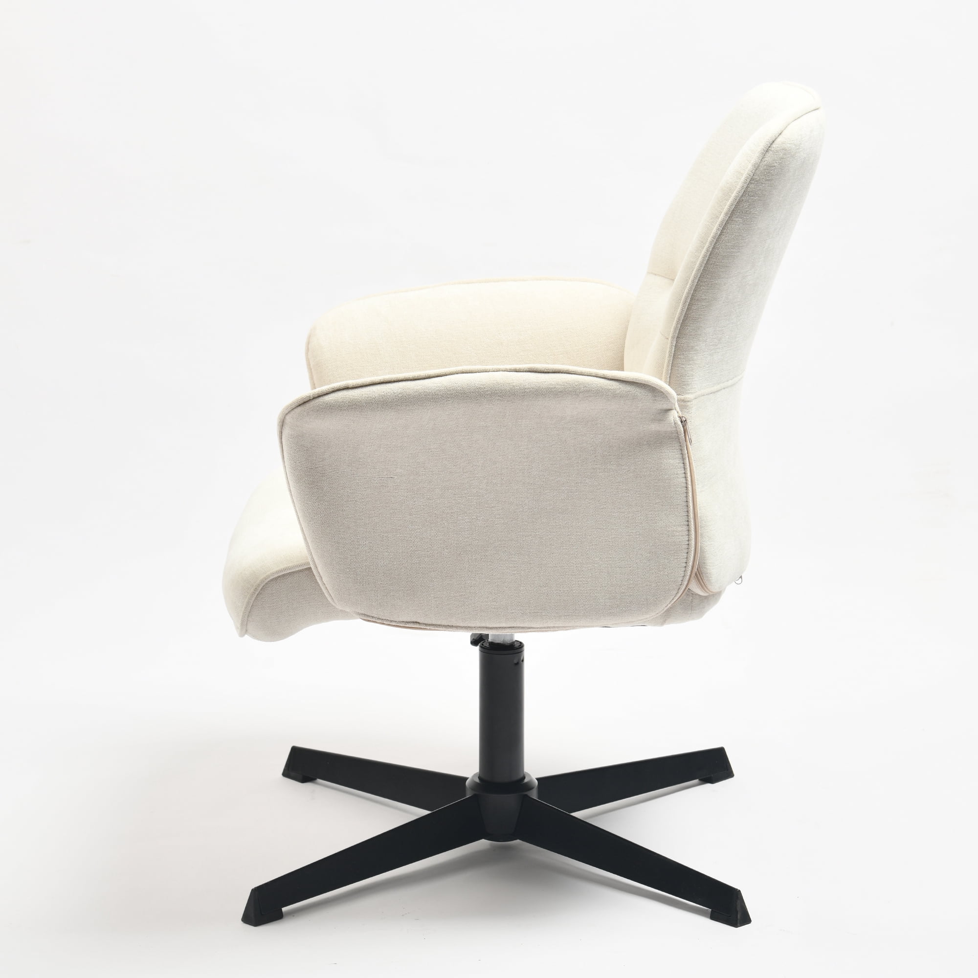 Homy Casa Cream Chenille Vanity Chair, Height-Adjustable 360° Swivel Makeup Desk Chair with Padded Arms