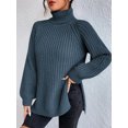 thumbnail image 3 of EYIIYE Chandail d'Automne et d'Hiver pour Femme à Manches Longues, Col Roulé, Tricot, Chandail, Couleur Unie, Ourlet Fendu, Long Tricot, Chandail, Ample, Décontracté, Confortable, Hauts, 3 of 8