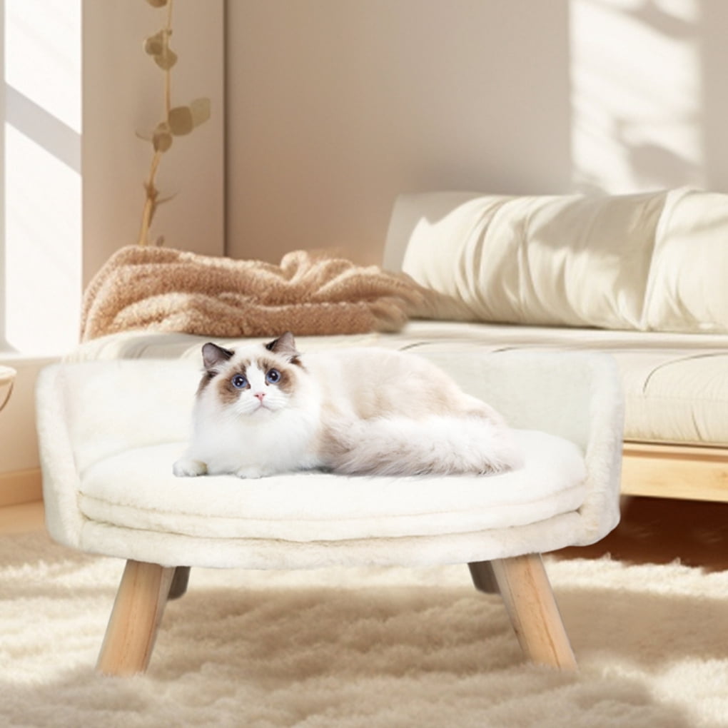 Wisfor Round Elevated Pet Bed Nordic Pet Stool Bed with Cozy Pad Waterproof for Small Dog Kitten