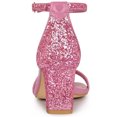 thumbnail image 3 of BLISSFUL STEP Sandales de Bal à Paillettes pour Femmes à Bride à la Cheville à Talon Bloc Rose 9, 3 of 6