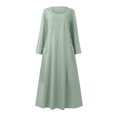thumbnail image 5 of Robes d'Été Grande Taille Mode pour Femmes Manches Longues Couleur Unie Coton Lin Col Rond Robe avec Poches Robe T-Shirt en Liquidation, 5 of 5