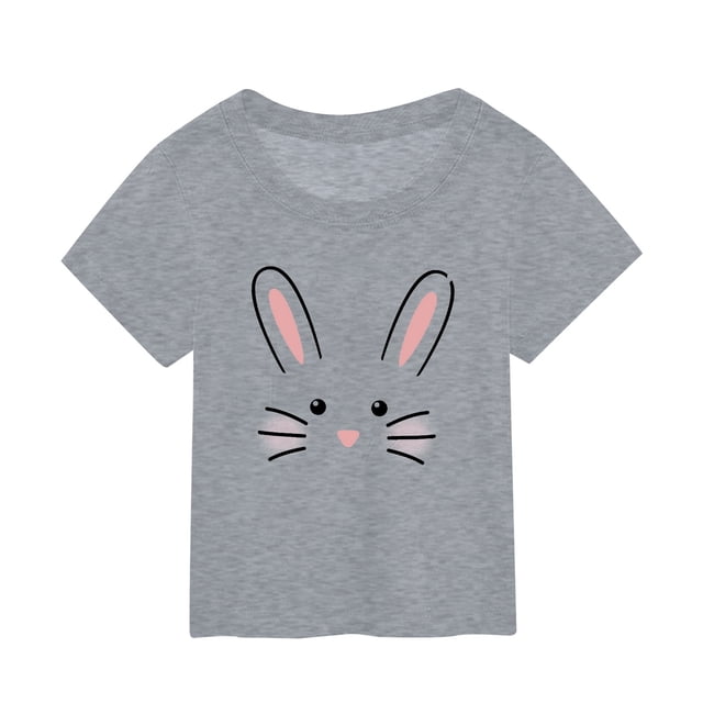 MIASHUI T-Shirt à Manches Courtes pour Tout-Petits Imprimé Lapin de Pâques pour Enfants, Gris, 5-6 Ans