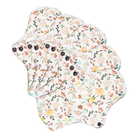 Reusable Panty Liner, Cotton Menstrual Pad Soft Flower Pattern Super Absorbent Bright Color 5pcs Portable for Travel for Women