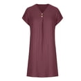 thumbnail image 4 of FcBaudy Robe à Manches Courtes Col en V Longueur Genou, Robes d'Été pour Femmes, Robes Décontractées pour Femmes Col Rond Manches Courtes avec Poches Fendue à Ourlet Croisé Robe pour Femmes, 4 of 5