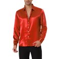thumbnail image 1 of INSPIRE CHIC Men's Satin V Neck Long Sleeve Button Down Slim Fit Dress Shirts S Red, 1 of 6
