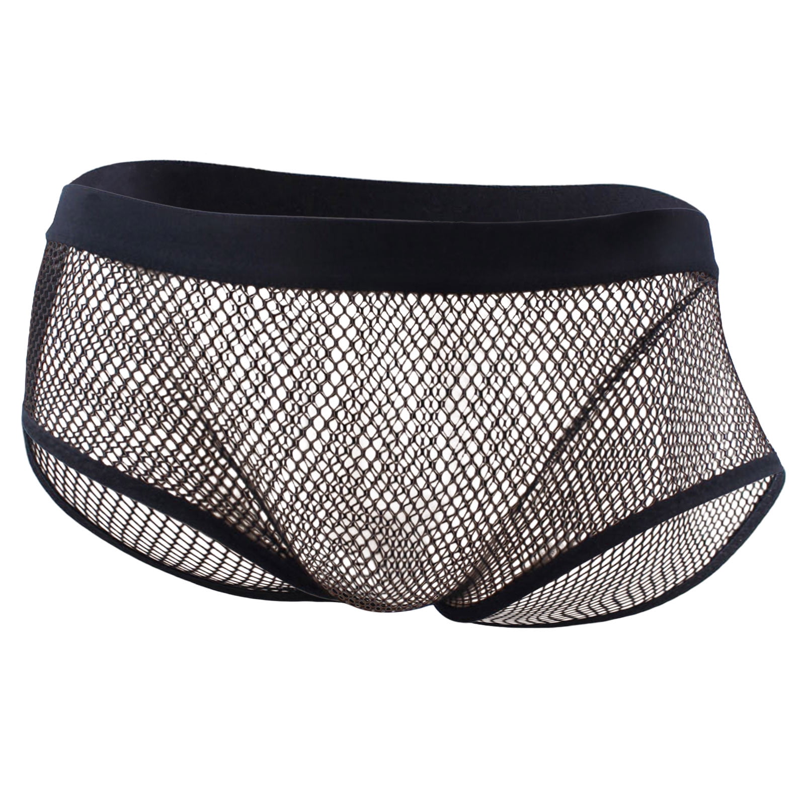 Ediodpoh Men's Triangle Pants Novelty Sexy Underwear Ice Silk Transparent Front Open Hole Back Open Crotch Lifting Thongs Underwear for Men Black One Size