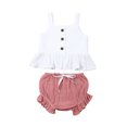 thumbnail image 1 of Newborn Baby Girls Button Sleeveless Crop Tops + Mini Shorts Outfits 2pcs Clothing Set, 1 of 8