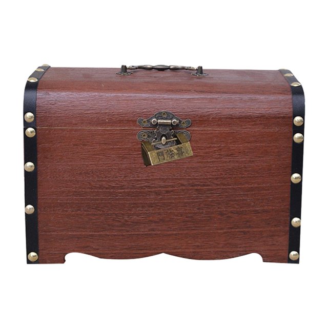 jifeng Piggy Bank Decor Memory Hobby Preservation Keepsakes Box Wood Treasure Chest Black