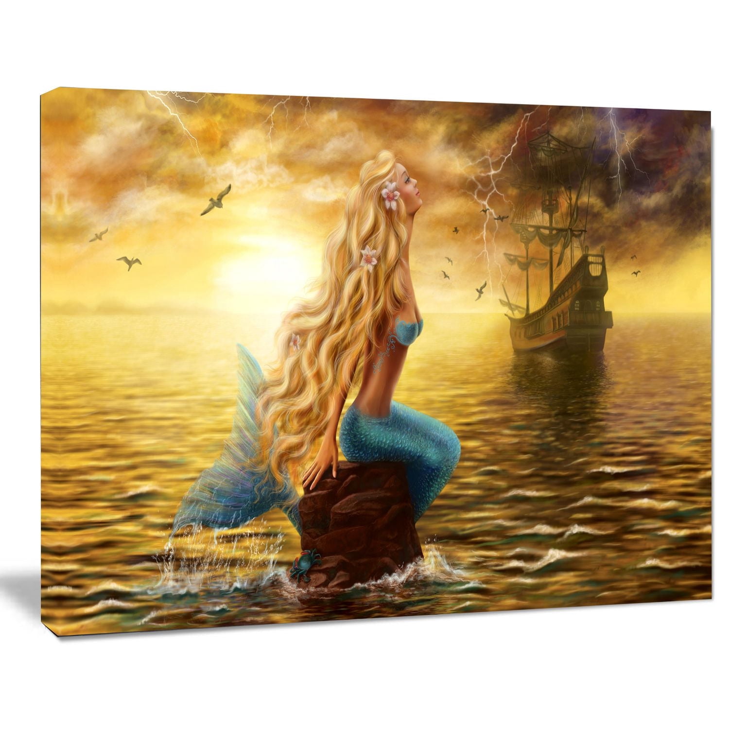 Tableau imprimé sur toile Design Art sirène de la mer et bateau
