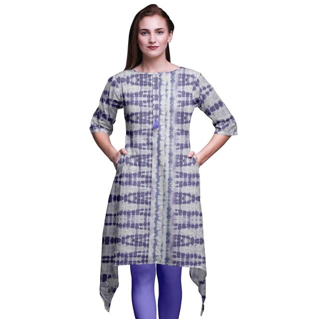 Bimba Hauts Imprimés Teinture sur Nœuds Animaux Violets pour Femmes Kurti Asymétrique Robe d'Été pour Filles XSmall