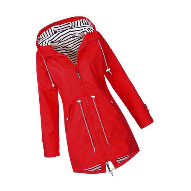 Decodeary Veste à Capuche Douce pour Femme Imperméable Manteau de Pluie Extérieur Rouge 4TG