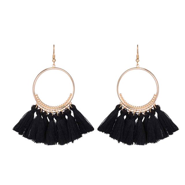 Women Fashion Bohemian Ethnic Fringed Tassel Earrings Golden Round ...