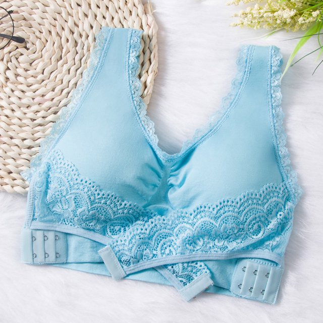 Mefallenssiah Woman'S Solid Color Lace Comfortable Bra Underwear Undies (Blue)