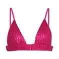 thumbnail image 5 of IROINID Balconnet Réduit pour Femmes Été Couleur Unie Style Boîte de Nuit Soutien-Gorge à Sequins, Rose Vif, 5 of 5