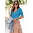 thumbnail image 2 of Arach&Cloz Women's V-Neck Short Sleeve Special Rib Knitted Pattern Casual Tops Sweater Spring Summer 2025, 2 of 6