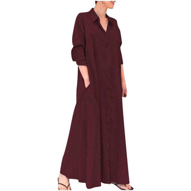 PVCS Chemise Habillée pour Femme Jupe Longue Manche Longue Poche Automne Printemps Col de Chemise