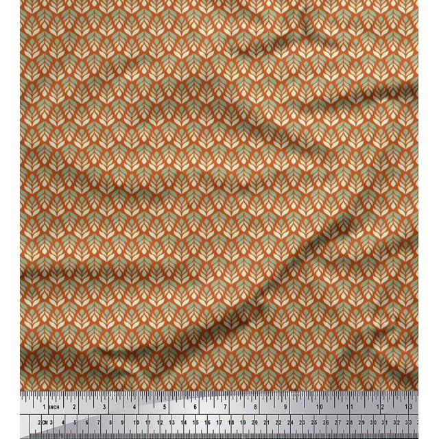 Soimoi Moss Georgette Fabric Leaves Small Print Fabric by Yard 42 Inch Wide