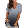 thumbnail image 1 of Jienlioq Hauts pour Femmes Liquidation Mode Féminine Décontractée Dégradé Col en V Manches Courtes T-Shirt Ample Hauts Sélections Éclair, 1 of 7