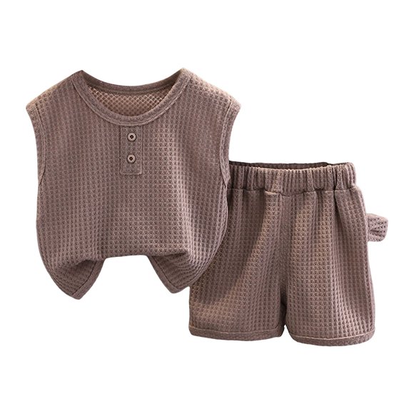 Yammkia Boys Summer Clothes Toddler Baby Boy Summer Outfit Sleeveless T Shirt Top Casual Shorts Set Infant Newborn Clothes(Coffee,18-24 Months)