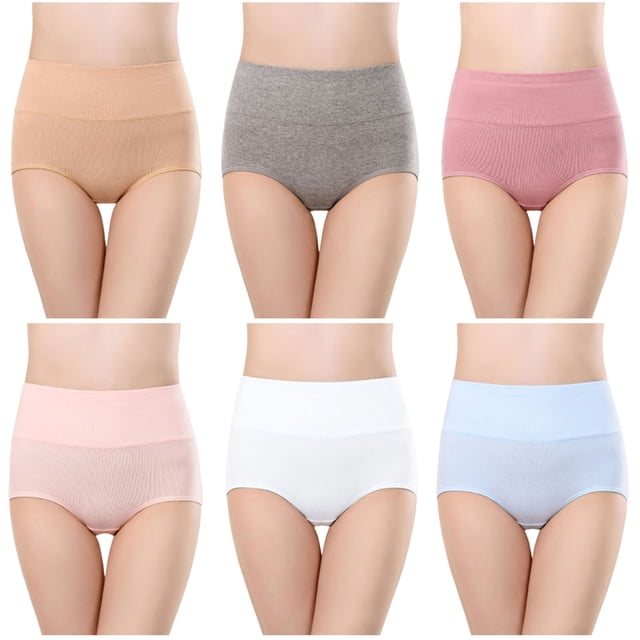 Plebaso Womens High Waisted Cotton Underwear Full Coverage Ladies Panties Multipack Regular and Plus Size