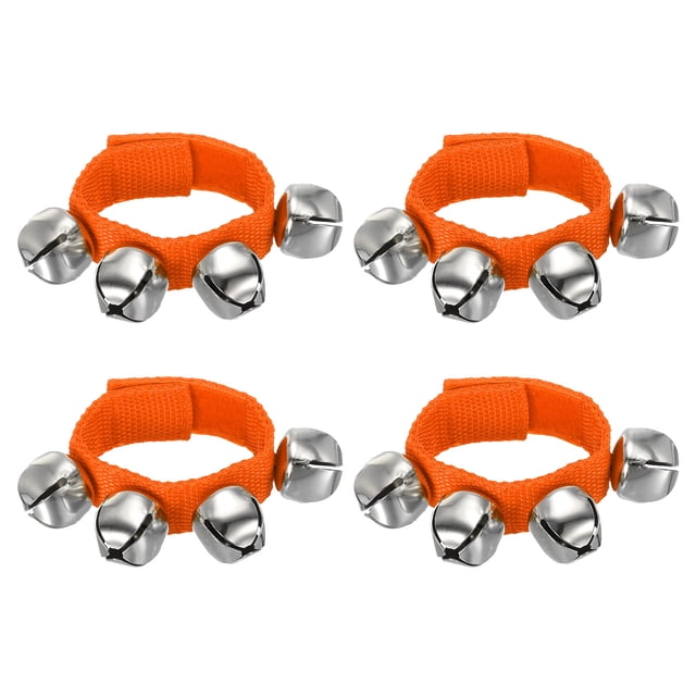 Unique Bargains 4 Pcs Clochettes de Poignet, Clochettes à Grelots Clochettes de Cheville Instruments de Percussion Rythme Musical pour Fête Noël, Orange