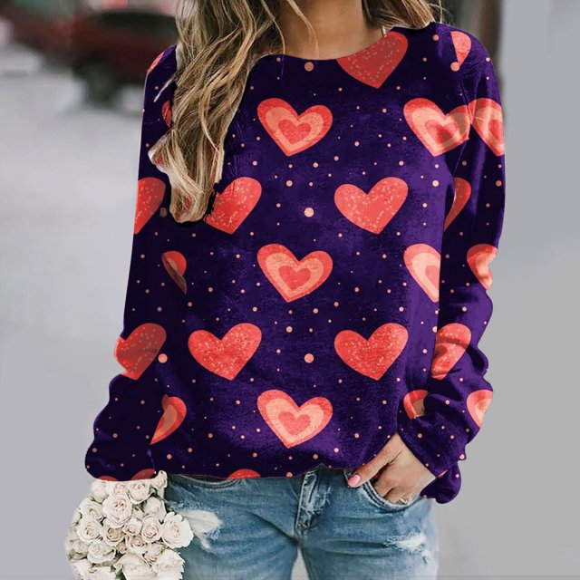 Meichang Chandail en Molleton Surdimensionné pour Femmes Chandail en Molleton de la Saint-Valentin Graphique Amour Manches Longues Pull Décontracté Coupe Ample Col Rond Chandails en Molleton de Vacances