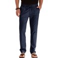 thumbnail image 1 of MAWCLOS Mens Trousers Elastic Waist Pants Drawstring Bottoms Fitted Summer Solid Color Loungewear Navy Blue 2XL, 1 of 4